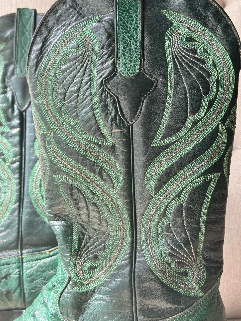 Cuadra Men’s Green Full Quill Ostrich Western Cowboy Boots Size 8 Leather Sole